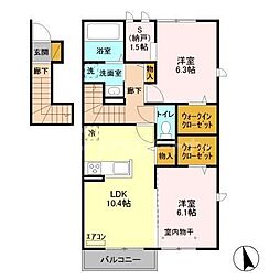 アーバンヒルズIII 2階2LDKの間取り