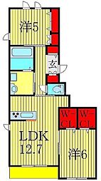 クレアーレA棟 2階2LDKの間取り