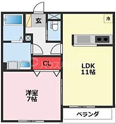 流山市鰭ケ崎アパート 1LDKの間取図画像