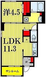 サニーホームIII 1階1LDKの間取り