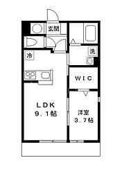 Kヴァン・ボヌール 1LDKの間取図画像