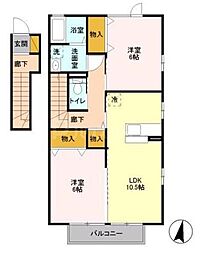 クリスパール 2LDKの間取図画像