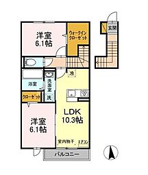 イースト・ヴィラ2 2LDKの間取図画像