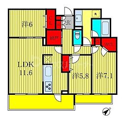 アンビシャス南柏 3LDKの間取図画像