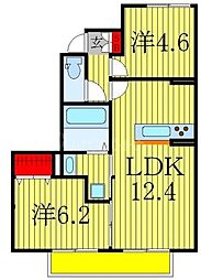 ランセ今谷E 2LDKの間取図画像