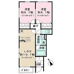 柏市高柳アパート 2LDKの間取図画像