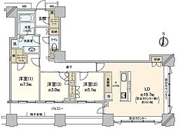 パークシティ柏の葉キャンパス二番街ミッドタワーC 3LDKの間取図画像