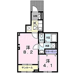 リヴェールヴィラ1 1Kの間取図画像