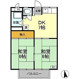 コーポシャロームA 2DKの間取図画像