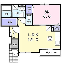 レジデンス・ゼルコバ 1LDKの間取図画像