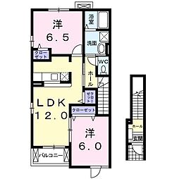 ブライト・ヒルサイド2 2LDKの間取図画像