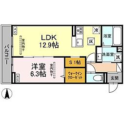 GRAND D-ROOM里山辺 1LDKの間取図画像