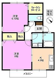 リバーサイドパレスB 2Kの間取図画像