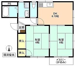 フレグランスカドヤ 2DKの間取図画像