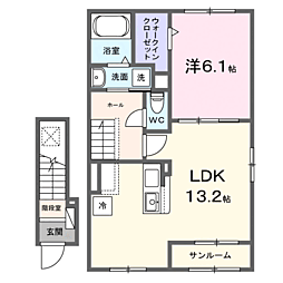 ルミナス・スターズ 204 2階1LDKの間取り