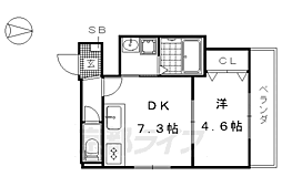 プランドール大将軍 1DKの間取図画像