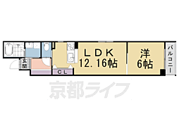 PEACEWELL四条 1LDKの間取図画像
