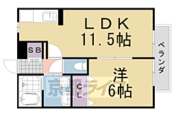 リバーサイド桂川A 1LDKの間取図画像