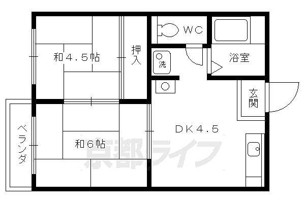 スイートム北川 203｜京都府京都市右京区嵯峨大覚寺門前六道町(賃貸アパート2DK・2階・35.00㎡)の写真 その2