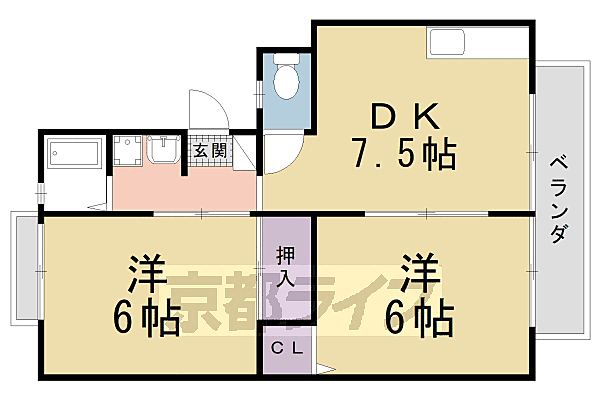 京都府京都市北区西賀茂山ノ森町(賃貸アパート2DK・1階・45.33㎡)の写真 その2