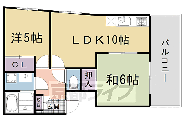 サンホーハイツ 301｜京都府京都市右京区嵯峨野芝野町(賃貸マンション2LDK・3階・53.58㎡)の写真 その2