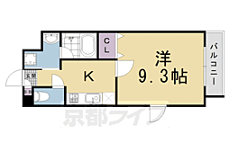 ウイング西院 3階1Kの間取り