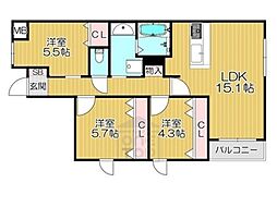 GRAND STEADY 桜の町 3LDKの間取図画像