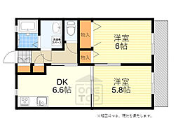 オークアレイ渡辺 2DKの間取図画像