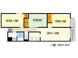 レスカーラ緑地公園 3LDKの間取図画像