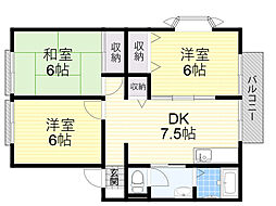 サンシャイン緑丘 3DKの間取図画像