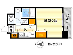 アスール江坂 1Kの間取図画像