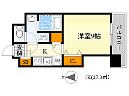 アスール江坂 1Kの間取図画像