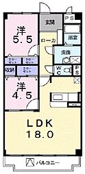 チュリス千里 2LDKの間取図画像
