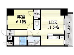 S-RESIDENCE新大阪駅前 1LDKの間取図画像