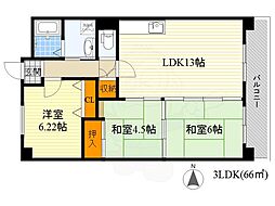 パインコート江坂1 3LDKの間取図画像