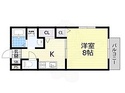 ヴィラグレイスA・B 1Kの間取図画像