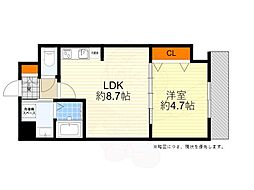 Halu江坂東 1LDKの間取図画像