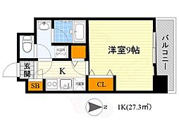 アスール江坂 1Kの間取図画像