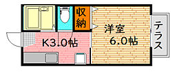 アンソレイユA 1Kの間取図画像