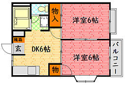 エルディム古谷 2DKの間取図画像
