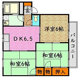 インターコーポ大朝A 3DKの間取図画像