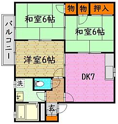 インターコーポ大朝A 3DKの間取図画像