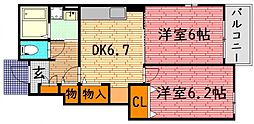 カーサ・プラシードA 2DKの間取図画像