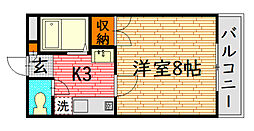 東子ハイツc 1Kの間取図画像