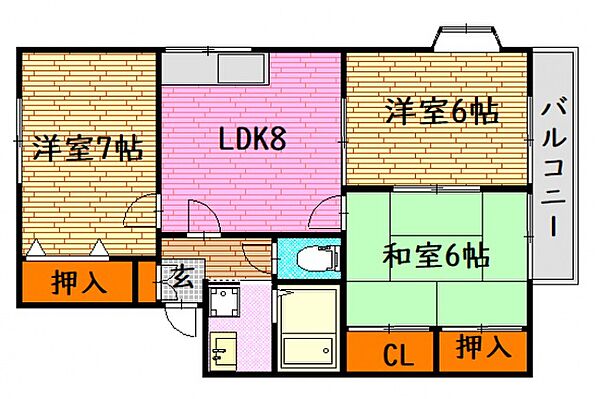 グランデュール横山B棟 201号室｜広島県広島市安佐南区川内１丁目(賃貸アパート3LDK・2階・58.60㎡)の写真 その2