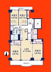 新松戸サンライトパストラル五番街A棟 4LDKの間取図画像