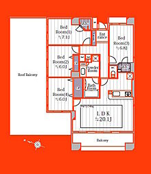 グリーンプラテア習志野台壱番館 4LDKの間取図画像