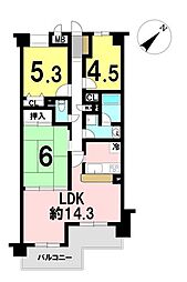生駒グリーンマンションウエストウイング 3LDKの間取図画像