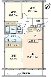 アカシヤコート伏古公園 3LDKの間取図画像
