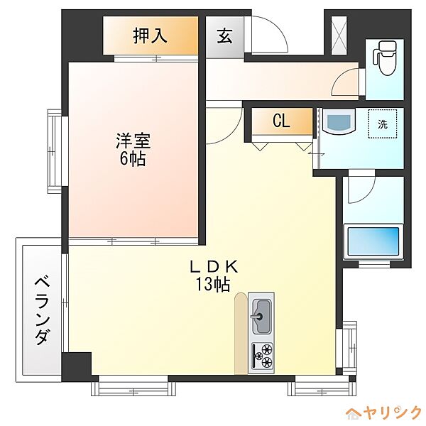 シティハイツ石原 ｜愛知県名古屋市西区上名古屋3丁目(賃貸マンション1LDK・5階・45.00㎡)の写真 その2